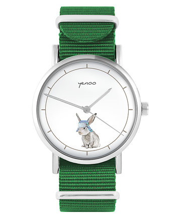 Zegarek - Zając - zielony, nylonowy, yenoo