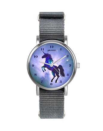 Zegarek  mały - Jednorożec - nylonowy, szary, yenoo