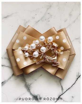 Brosza z Reniferem, kryształkami i perłami New, Pudrowy Różowy