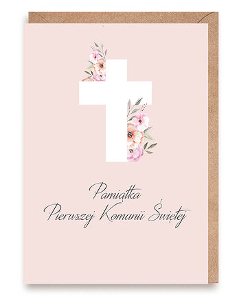 Kartka na Pierwszą Komunię Świętą dla dziewczynki - "delikatny krzyż", Cardie