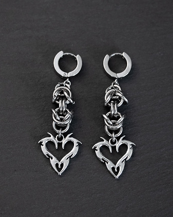 Chain mail y2k goth *Hexed Heart* kolczyki stal nierdzewna, youcore.exe