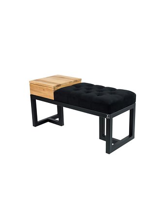 Ławka Pufa Pikowana Czarny Guzik Tapicerowany Stal Czarny LPMS-29, EMRA WOOD DESIGN