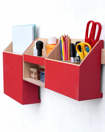 Organizer -  Przybornik na biurko - Czerwony, Clock Wood Studio
