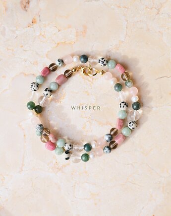 WHISPER Naszyjnik RHEI z kamieni naturalnych Chocker Zielony Różowy Perły