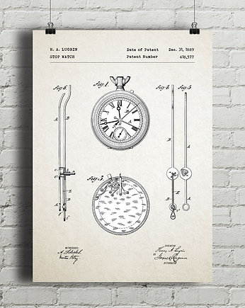 Zegarek - patent - plakat vintage, minimalmill