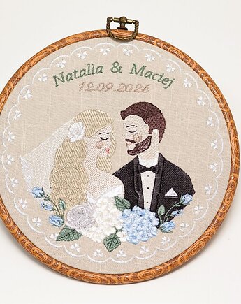 Haft ślubny w tamborku 20 cm, indywidualna pamiątka ślubna, rocznicowa 55, Plasun