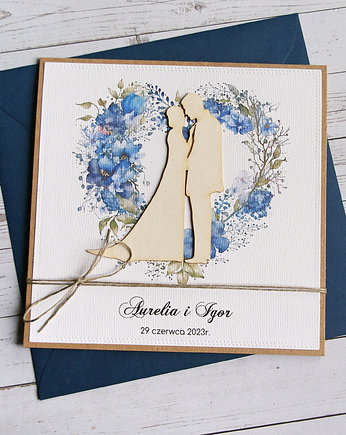 Kartka ślubna, PERSONALIZACJA, kolorowa koperta : niebieska, kaktusia
