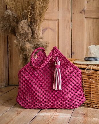 Makramowa torebka Beach Bag L różany, Poplecione Makramy