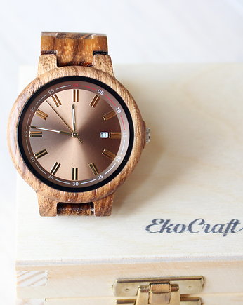 Drewniany zegarek na bransolecie DATE, EkoCraft