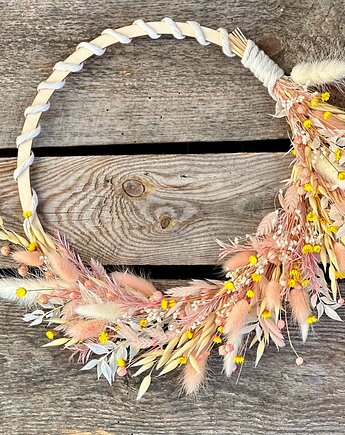 Pastelowy wianek, ozdoba na drzwi, ścianę, boho dodatek, Rosa