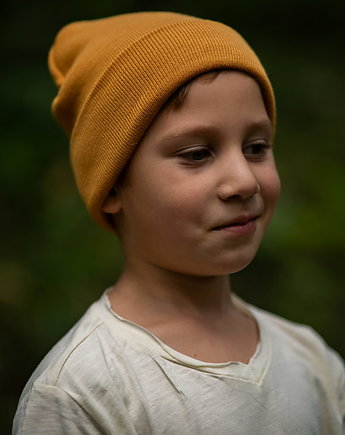 WILCZEK RWS - wywijana wełniana czapka dla dzieci żółty, KOPYTO