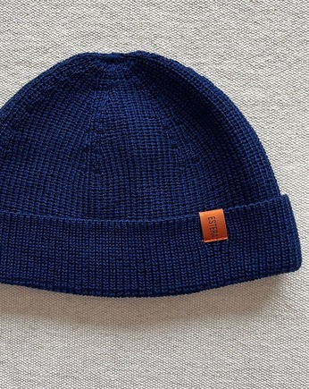 GRANATOWA DOKERKA - wełniana czapka,  100% merino wool, OSOBY - Prezent dla dziadka