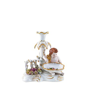 Figuralny świecznik porcelanowy z puttem w stylu Art Deco, Przetwory design