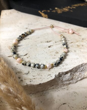 Bransoletka jaspis dalmatyński i jadeit, hematiti