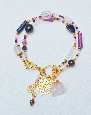 Podwójna bransoletka z Surowym Różowym Kwarcem, ILEA