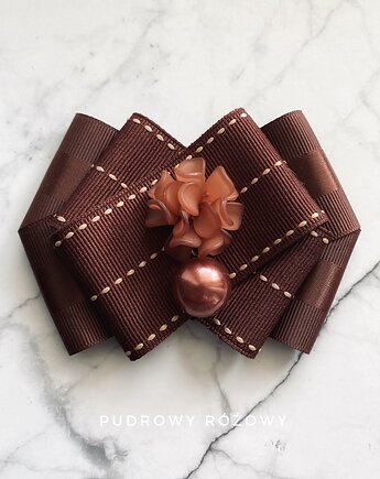 Kolekcja Kwiatowa Brosza z kwiatem i perłą w kolorze brązowym, Pudrowy Różowy