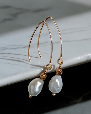 LUX. Srebrne perły - kolczyki na długich biglach, kaktusia