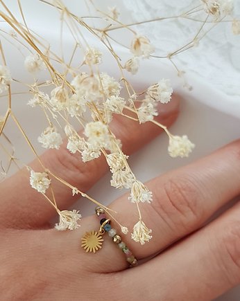 pierścionek z turmalinem i zawieszką, LEI handmade 
