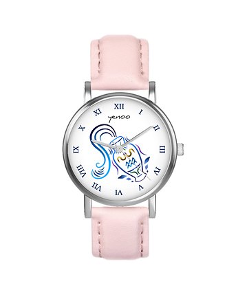 Zegarek  mały - Wodnik - skórzany, pudrowy róż