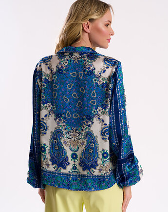 Satynowa bluzka koszulowa w niebieski paisley - unikat, Torri Design
