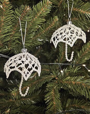 Zestaw 2 ozdób na choinkę - szydełkowe parasolki, Glina & Lina