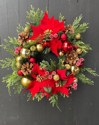 Wianek bożonarodzeniowy czerwona poinsettia, EsyFloresy