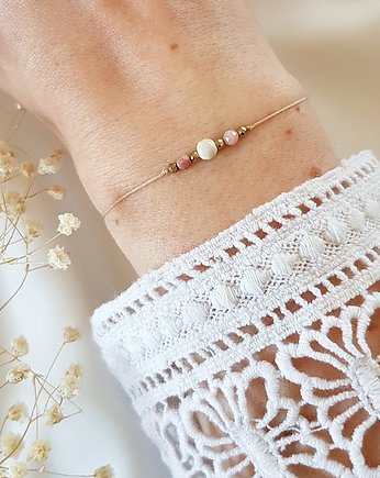 Beżowa bransoletka z rodonitem, LEI handmade 