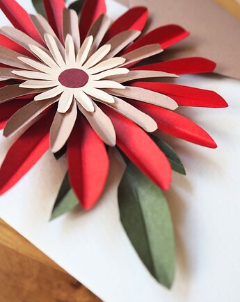 Kartka z papierowym kwiatem  bordo, papierowe studio