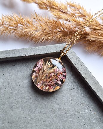 Wisiorek z żywicy suszone kwiaty polne, Kwiat Paproci