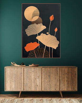 Lotus - Plakat, druk - Chiński Orient, Harmonia Zen, Roślinny #69, Black Sapphire Art