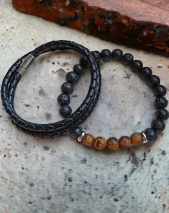 KOMPLET męskich bransoletek :: tygrysie oko, kaktusia