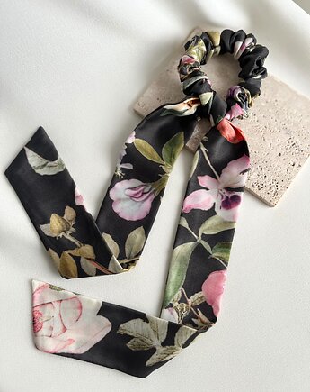 Scrunchie Grey Flores z odwiązywaną szarfą 87 cm, Volie Line