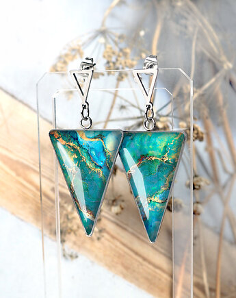 GREEN MARBLE kolczyki nowoczesne, geometryczne, Chodelska Art Studio