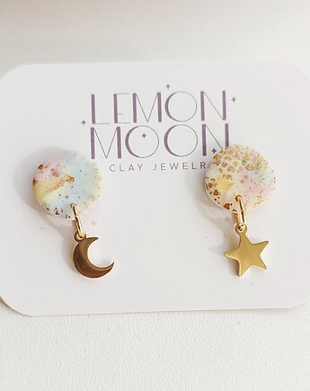Gwiazdka i księżyc  pastelowe kolczyki dla nastolatki, Lemon Moon