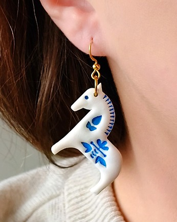 Kolczyki wiszące z koniem rustykalna biżuteria prezent dla miłośnika natury, Dary Rusałki