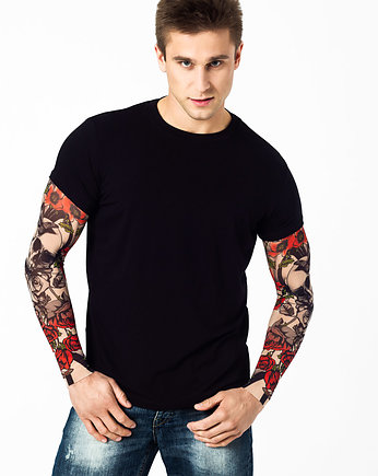 Czarny t-shirt męski z tatuażami Skull & Roses, dirrtytown clothing