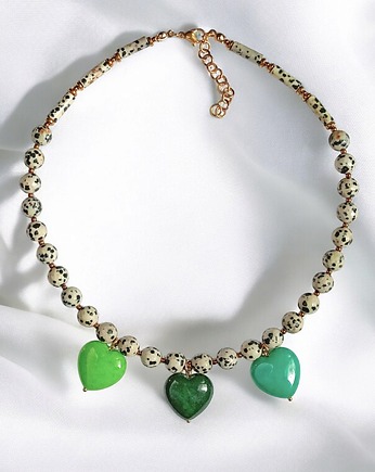 Jaspis dalmatyński i serca : naszyjnik : zieleń, kaktusia