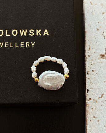Pierścionek elastyczny perła, Chmolowska Jewellery
