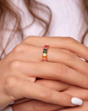Złoty pierścionek "Rainbow" z kolorowymi cyrkoniami - srebro 925 pozłacane, Coccola JEWELLERY