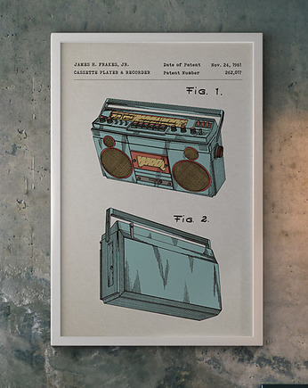 Magnetofon boombox - patent - plakat 50x70 cm, minimalmill