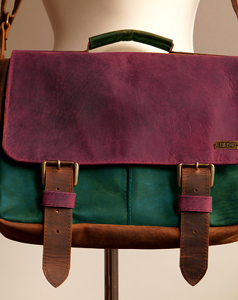 Teczka skórzana Crazy Horse unisex laptop A4 bordo zieleń brąz, czajkaczajka