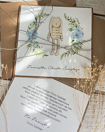 Wyjątkowa ręcznie robiona kartka na chrzest od matki chrzestnej, ojca, dziadk, sorte