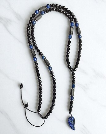 WING : lapis lazuli, onyks, turmalin : naszyjnik długi : skrzydło anioła, kaktusia