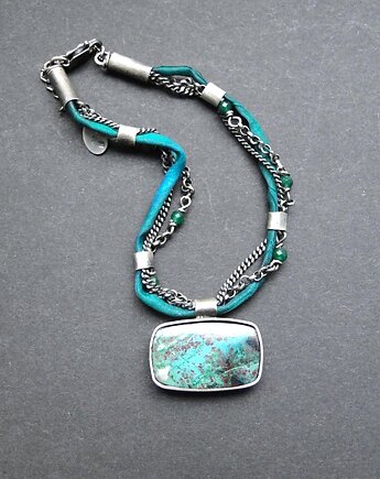 Bransoleta Jedwab,chryzokola,szmaragd, Memero