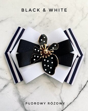 Brosza Black & White z efektowym kwiatem w kropeczki New, Pudrowy Różowy