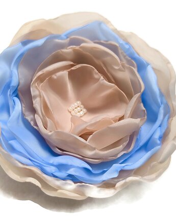 Broszka  jasno niebieska z beżem 10cm kwiat, Made by Joan