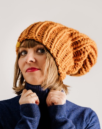 Wełniana czapka zimowa peruvian WOOLY dynia, sploteka