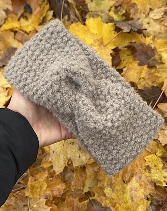 Wełniana opaska twist boucle - beżowa, Kocie Motki