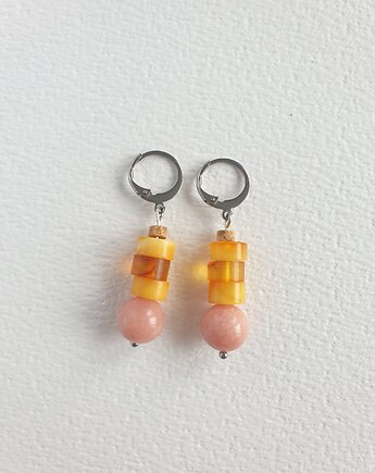 Kolczyki z bursztynem SZASZŁYKI  jadeit różowy, modesign