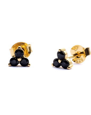 Kolczyki "Black Triple" ozdobione czarnymi cyrkoniami- srebro 925 pozłacane, Coccola JEWELLERY
